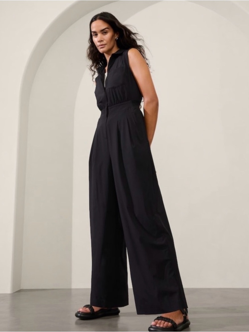 Athleta Brooklyn Heights Sleeveless Black Wide-Leg Jumpsuit Size 12 Tall